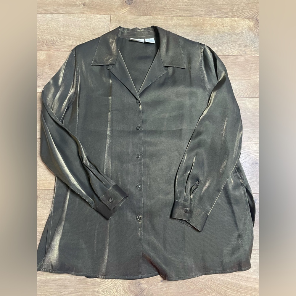Vintage Jaclyn Smith Green Metallic Button-Up Blouse size 14 - Picture 7 of 9